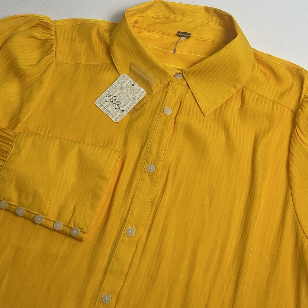 Free People Small Serena Silky Carrot Ginger Yellow Orange Button Down Boho NEW